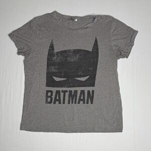BATMAN Graphic T-Shirt Womens‎ XL Gray Vintage Mask Logo DC Comics Superhero